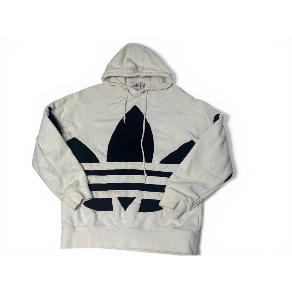 Adidas Originals Trefoil Hoodie Men Medium White Black Big Logo Pullover - Picture 2 of 5